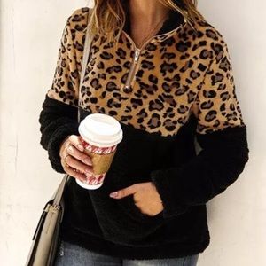 SALE Brand New Leopard & Black Sherpa Sweatshirt M